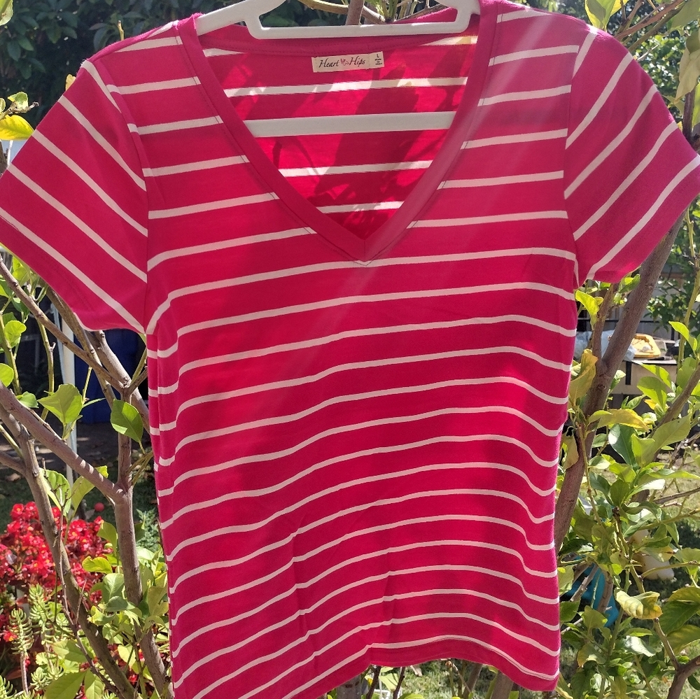 Heart & Hips womens striped tshirts pink and white